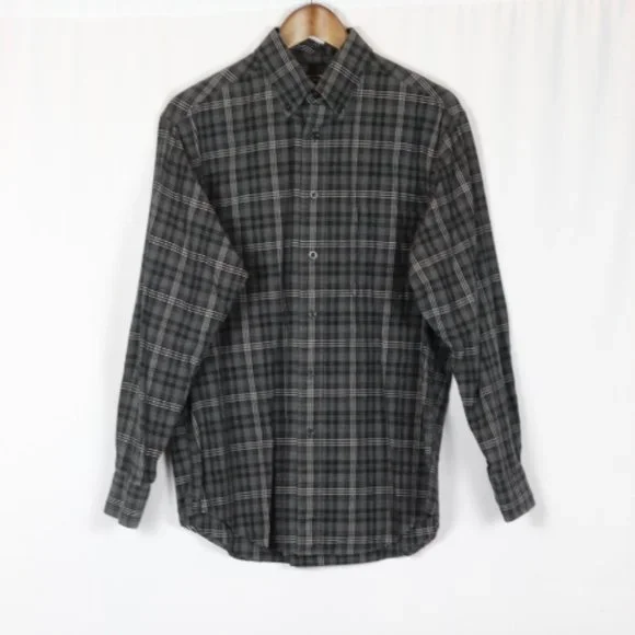 Roundtree & Yorke | Shirts | Roundtree Yorke Black Gray Plaid Mens Long  Sleeve Dress Shirt Button Down 08 | Poshmark